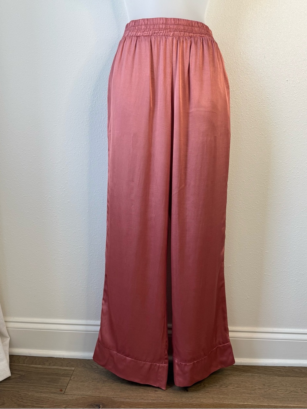Nation LTD Style 4082HS Silky Satin Wide Leg Trousers XS Dusty Rose Made in USA